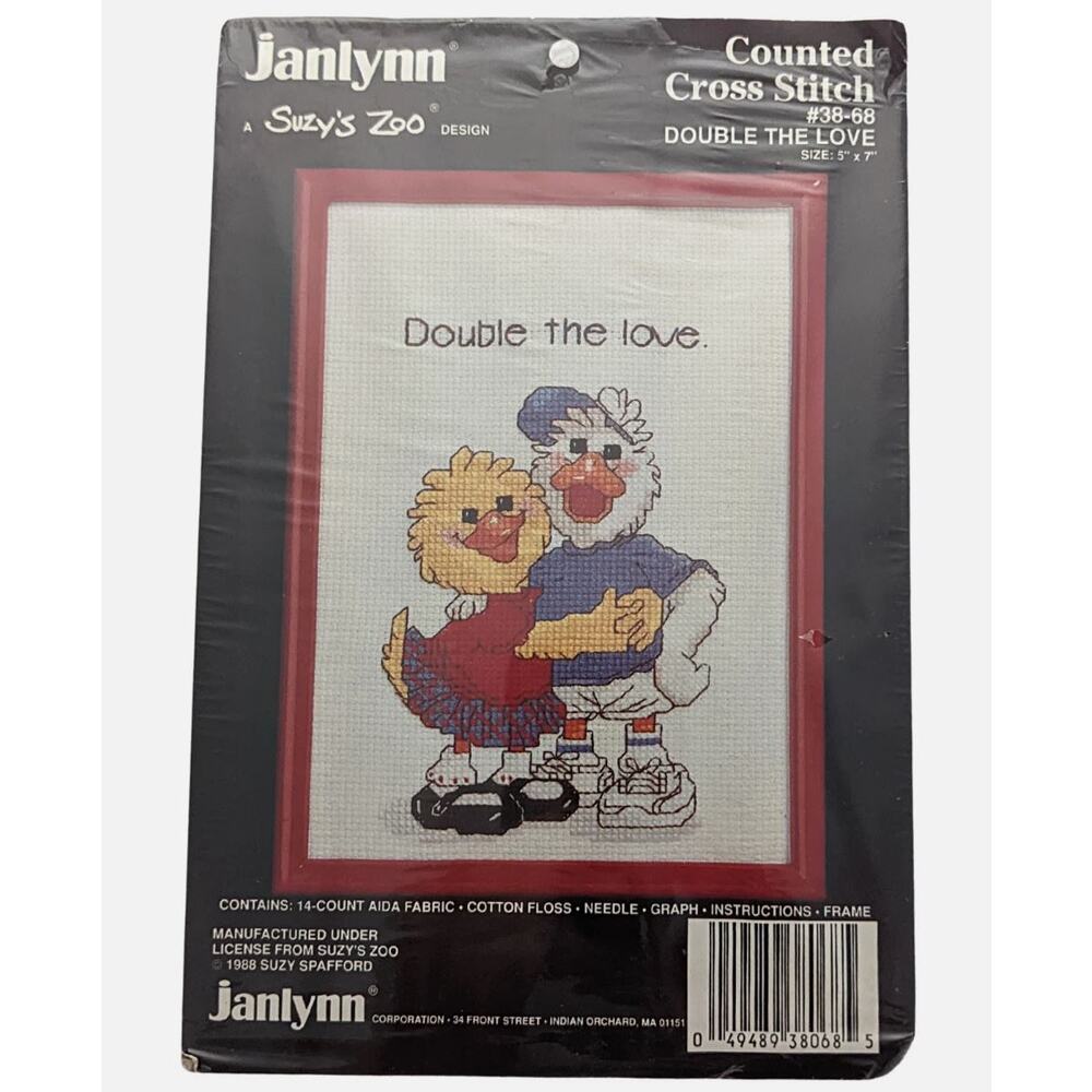 NEW Janlynn Suzy's Zoo Cross Stitch Double the Love cute Ducks Duckies 5x7" 1988